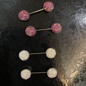 Dryzy Stone Set 316L Surgical Steel Barbell Nipple Rings